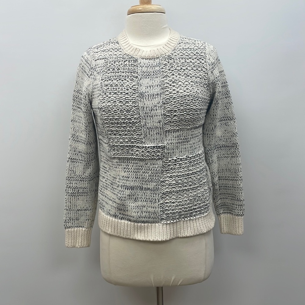 Banana Republic Chunky Knit Crewneck Sweater 100% Cotton Preppy Blue White Small - Picture 1 of 10